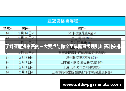 了解亚冠资格赛的三大要点助你全面掌握晋级规则和赛制安排